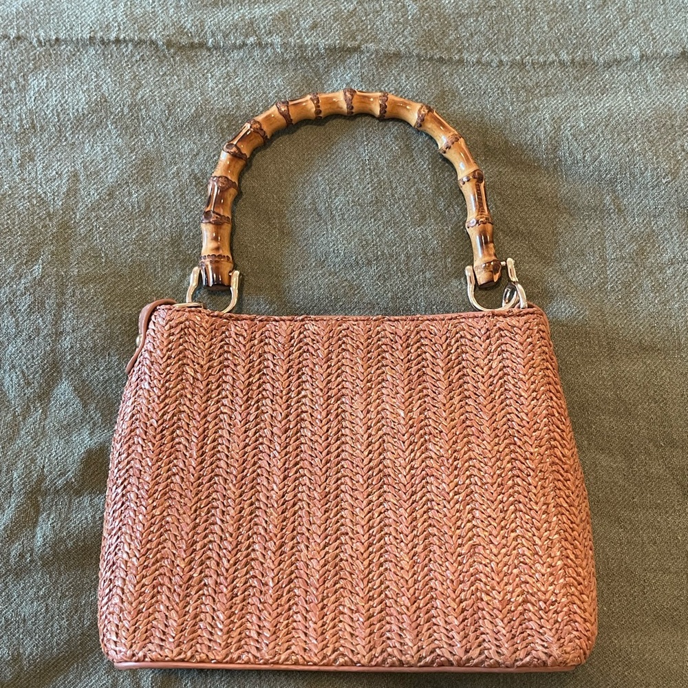 Woven Handbag with Bamboo Handle